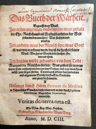Item #2111 Das Buech der Warheit. Aegidius – MEDINA ALBERTINUS, Pedro de