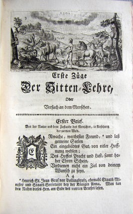 Item #2870 Versuch an dem Menschen, In Vier Sitten-Briefen an Henrich St. Jean, Grafen von...