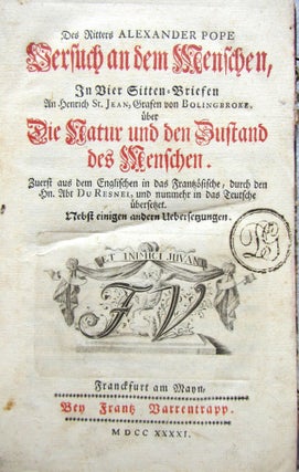 Versuch an dem Menschen, In Vier Sitten-Briefen an Henrich St. Jean, Grafen von Bolingbroke, über Die Natur und den Zustand des Menschen.