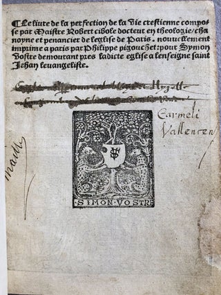 Le Livre de la perfection de la vie crestienne.