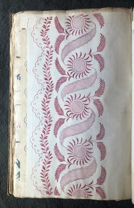 Item #2988 Album of watercolor and pen-and-ink designs for embroidery. NEEDLEWORK
