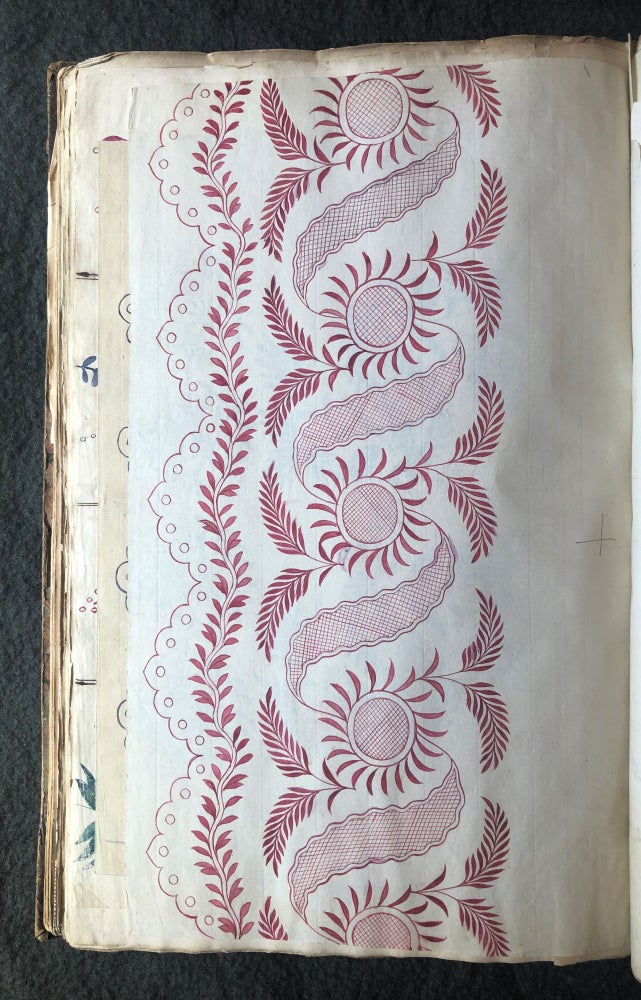 Item #2988 Album of watercolor and pen-and-ink designs for embroidery. NEEDLEWORK.