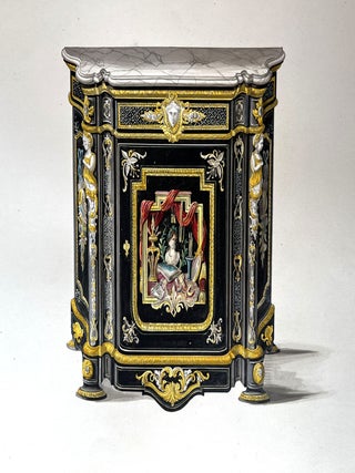 An album of gouache and watercolor paintings of furniture.