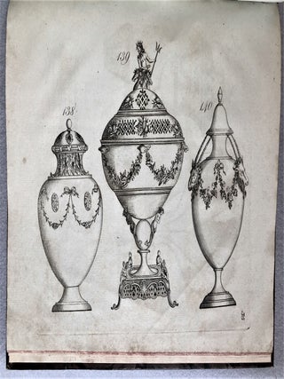 Designs of Sundry Articles of Queen's or Cream-colour'd Earthen-Ware, manufactured by Hartley, Greens, and Co. at Leeds Pottery: with a great variety of other articles. The same enamel'd, Printed or Ornamented with Gold to any Pattern; also with Coats of Arms, Cyphers, Landscapes, &c. &c. / Abrisse von verschiedenen Artickeln vom Koniginnen oder gleben Stein-Gute... / Desseins de divers articles de Poteries de la Reine en Couleur de Creme ...