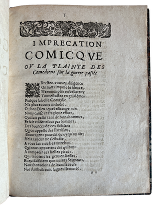 Item #4140 Imprecation comique, ou la Plainte des comediens Sur la guerre passée. BESIEGED IN...
