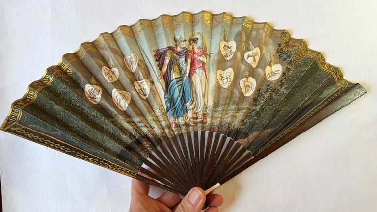 Item #4244 Printed emblematic fan, with captions in Spanish. FAN — EMBLEMS.