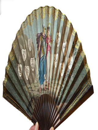 Item #4244 Printed emblematic fan, with captions in Spanish. FAN — LOVE CHOICES