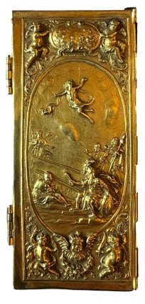 An embossed silver-gilt binding, on a suite of 17th-century engravings of saints.