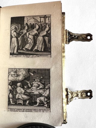 An embossed silver-gilt binding, on a suite of 17th-century engravings of saints.