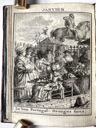 Almanach des marchés de Paris. Étrennes curieuses et comiques avec des chansons intéressantes. Dédié à Marie-Barbe, Fruitière Orangère.