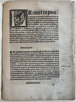 Ordonnances du treschrestien roy de France, Francoys premier de ce nom... ordonnées estre gardees et observees en ses pays de Provence, Forcalquier, et terres adiacentes. Selon et en ensuyuant la reformation par luy faict de la Justice desdictz pays, Lan Mil.CCCCC.xxxv.