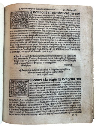 Ordonnances du treschrestien roy de France, Francoys premier de ce nom... ordonnées estre gardees et observees en ses pays de Provence, Forcalquier, et terres adiacentes. Selon et en ensuyuant la reformation par luy faict de la Justice desdictz pays, Lan Mil.CCCCC.xxxv.