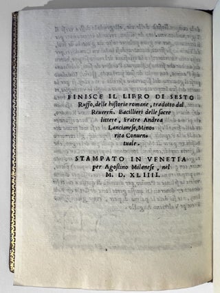 Libro di Sexto Ruffo huomo consulare, a Valentiniano Augusto, della historia de Romani. Nuovamente tradotto de Latino in volgare.