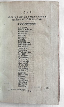 Les oeuvres du Sieur Hadoux, commentées expliquées et rendues intelligibles. Enrichies du portrait, de l'auteur, et autres Pièces intéressantes.