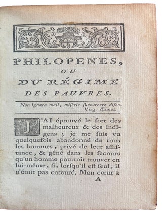 Philopenes, ou du R&eacute;gime des Pauvres.