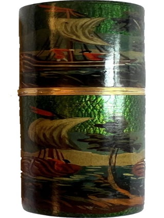 Item #4438 A painted and lacquered letter case, with maritime decoration. LETTER TUBE