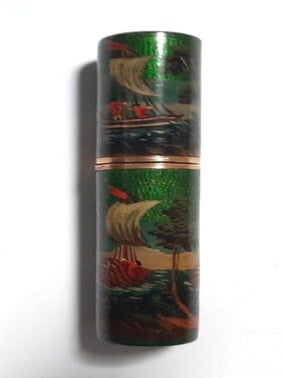 A painted and lacquered letter case, with maritime decoration.