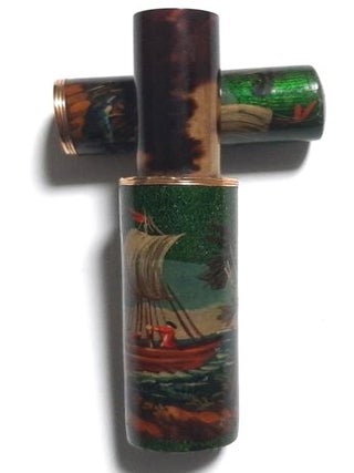 A painted and lacquered letter case, with maritime decoration.