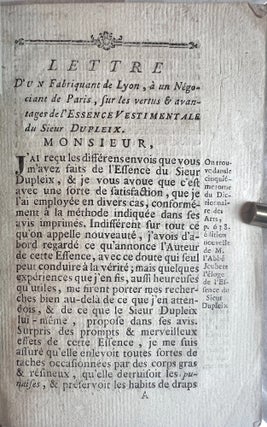 Item #4484 Lettre d’un fabriquant de Lyon, à un Négociant de Paris, sur les vertus &...